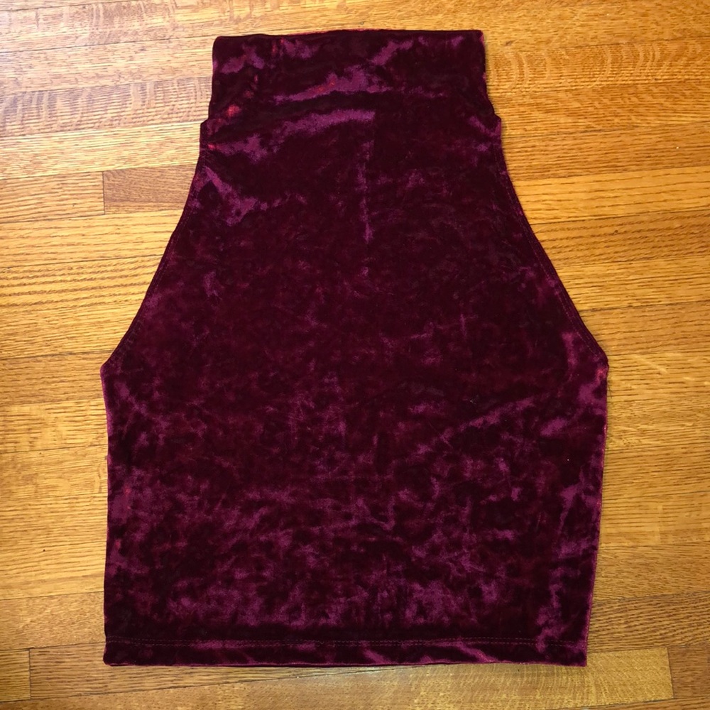 Urban Renewal mock neck velvet top- wine colour